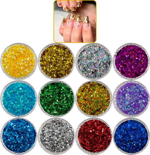 12 Glitter Para Unhas Encapsuladas Cor Multicolorido