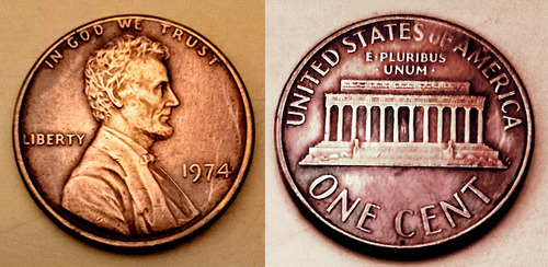 Moneda Antigua U S A - 1 Cent 1974 - Abraham Lincoln (raro) (Usado)