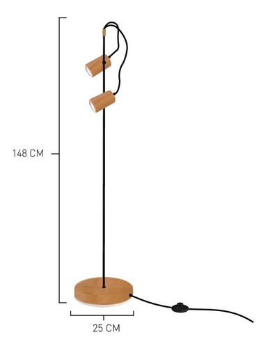 Lámpara De Pie Madera Direccional 2 Luces Led Buena Luz