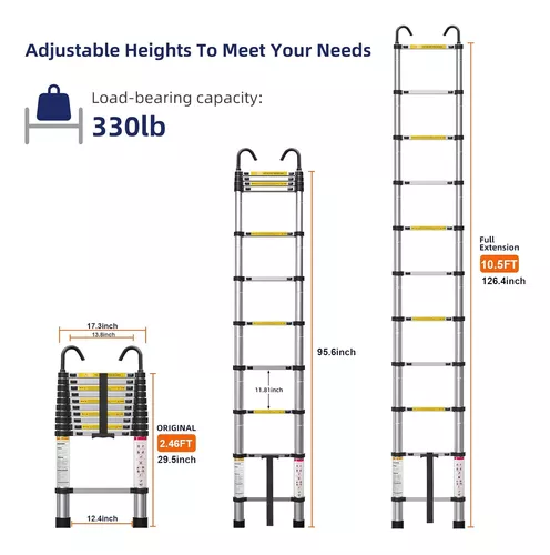 Escalera Telescopica De Acero Plegable Para Trabajo 10.5 Pies Ft