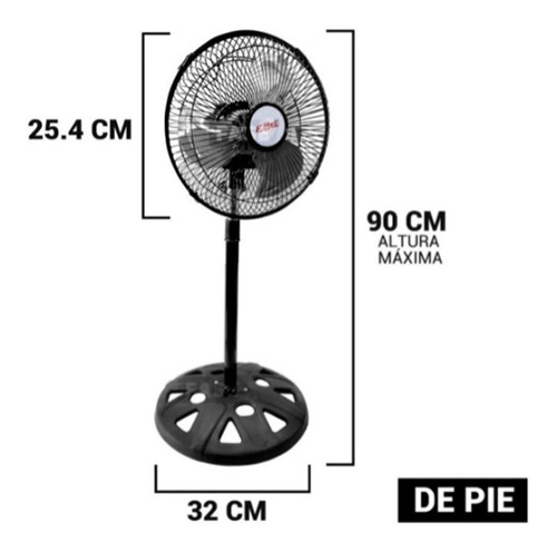 Ventilador de Pie Eiffel E-510 negro con 3 palas color gris de chapa, 10" de diámetro 220 V