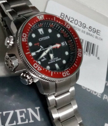 Citizen Promaster Aqualand Pro Diver Bn2039-59e ... Dcmstore Correa Plata Bisel Plata Fondo Negro