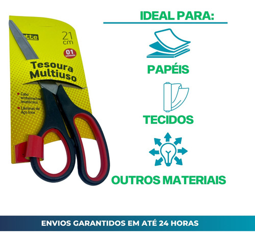 Tesoura Multiuso Aço Inox Grande 21cm Cabo Preto Gatte
