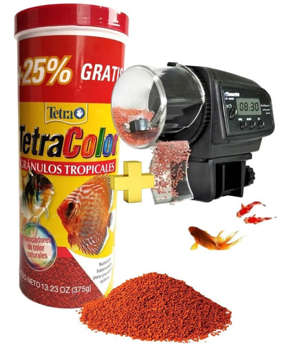 Alimentador Automatico Combo + Alimento Tetra Color 375gr