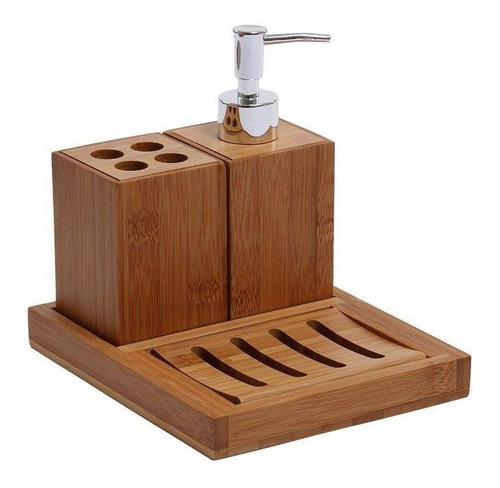 Jogo De Bambu Para Banheiro Bambus Natural 4 Peças