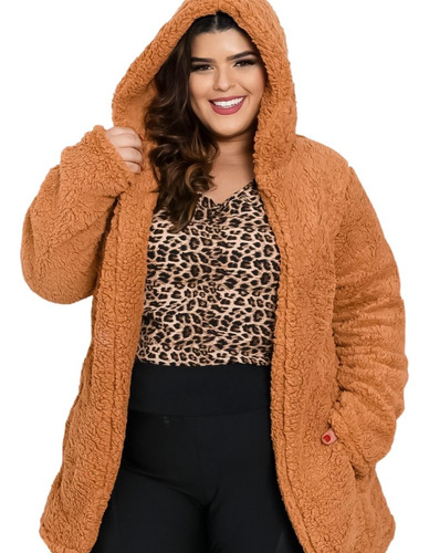 Casaco Teddy Feminino Sobretudo Pelo Peludo Frio G1 Plus Cp1