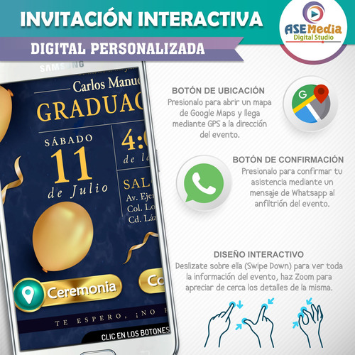 Invitación Digital Mi Graduación Botones Interactivos Mapa Mi Graduación