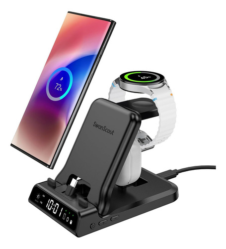 Estación de Carga Rápida 25W USB-C 3 en 1 Plegable para Samsung Galaxy S25/S24/Z Flip/Fold 6, A56/A35, Buds USB-C y Reloj Galaxy Watch Ultra/7/6/5, SwanScout 701S