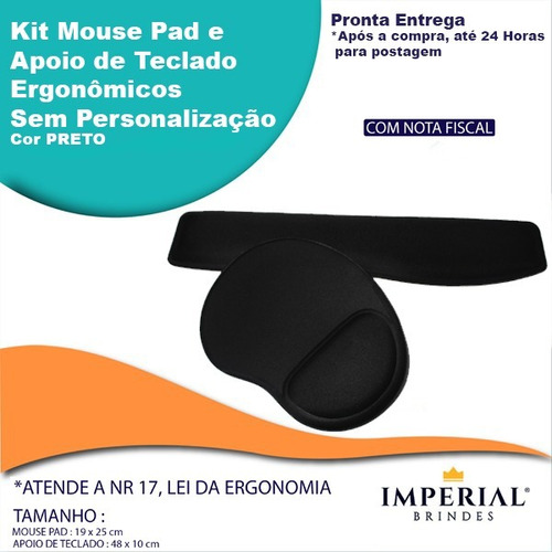 Kit 5 Mouse Pad  + 5 Apoio De Teclado Ergonômicos Preto 