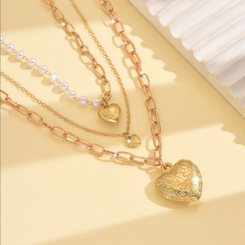 Cadena De Corazón Multicapa Con Temperamento De Perla