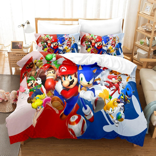 Juego De Cama Con Funda De Edredón Sonic Vs Super Mario .