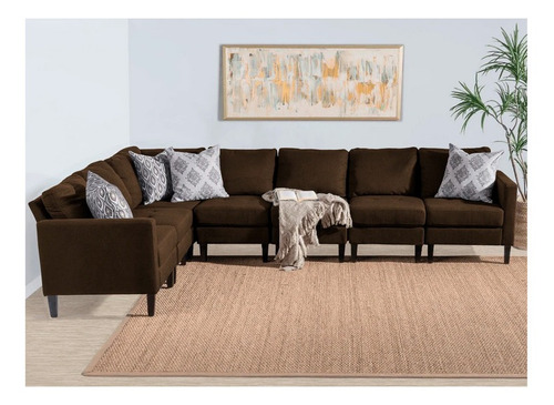 Sala Sefora 7pzas Suede Chocolate Mueble Sofa Salas