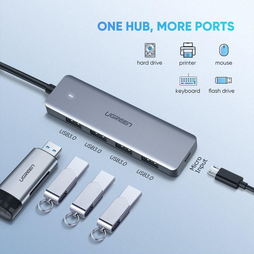 Hub Usb C De 4 Puertos Usb 3.0 Con Carga Micro Usb 5v Ugreen