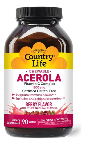 Country Life Acerola 500mg Clausable Vitamina C Antioxidante
