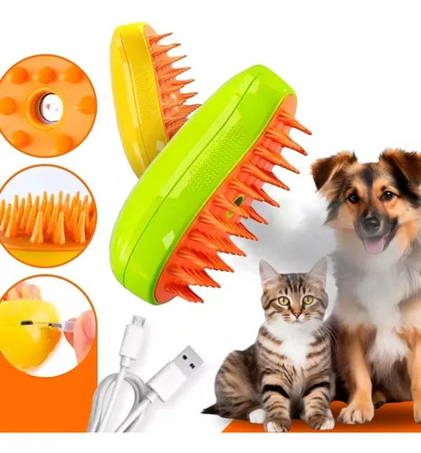 Escova A Vapor Pet Elétrica Massagem Cães Gato Tira Pelos