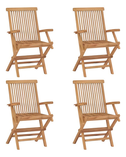 Sillas De Jardín Con Cojines 4 Pzas Madera Descansa Brazos Color Blanco