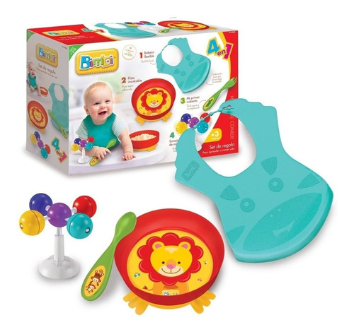 Bimbi Set Alimentacion 4en1 Plato Babero Sonajero Tenedor