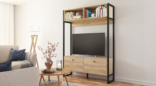 Modular Industrial Steel Delos Mesa De Tv 50 2 Puertas Roble Nebraska Natural No