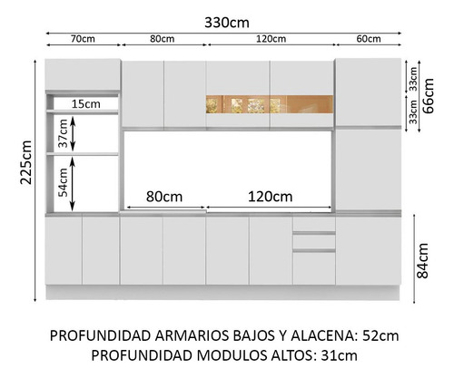 Mueble de Cocina Integral Madesa Olimpia 330cm Blanco