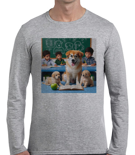 Remera Hombre Ml Perro Con Anteojos Y Perritos Leyendo