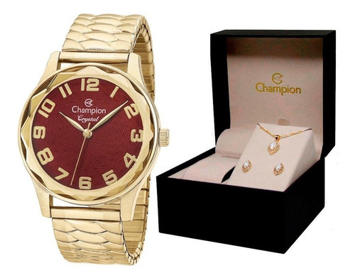 Relógio Champion Cn27885x + Conjunto De Brincos E Colar