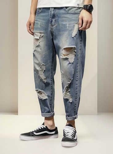 Vaqueros Rasgados Para Hombre, Elegantes Y Cómodos