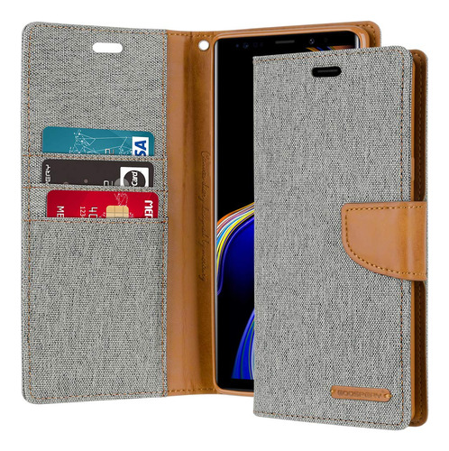 Funda Tipo Cartera Lona Para Samsung Galaxy Note 9 2018 Gris