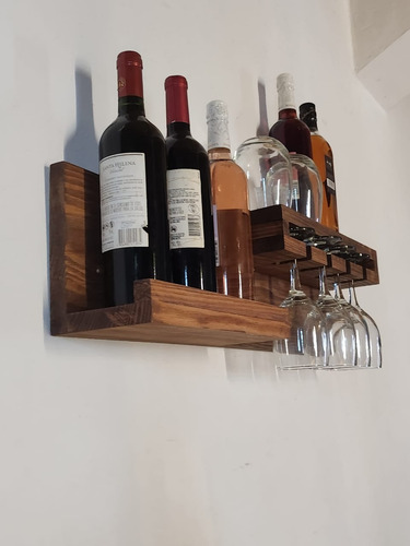 Repisa Bar Flotante Vinos Y Botellas Cava De Madera Cantina Nogal Clásico
