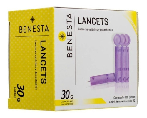 100 Lancetas Universales Glucosa Estériles Benesta 30g