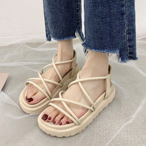 Sandalias De Mujer Con Correa Cruzada Y Parte Inferior Plana