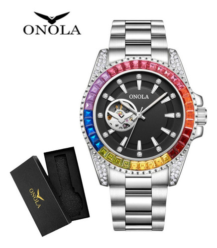 Relojes Onola Diamond De Acero Inoxidable De Lujo Para Hombr Color Del Bisel Silver Black