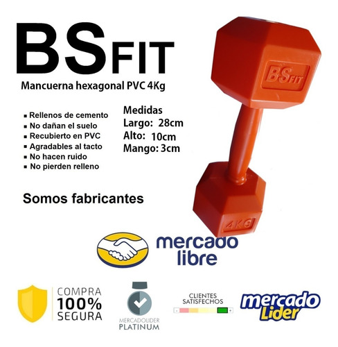 Imagen 2 de 4 de Par Mancuernas Bsfit 4 Kg Pesas Hexagonal Plástico