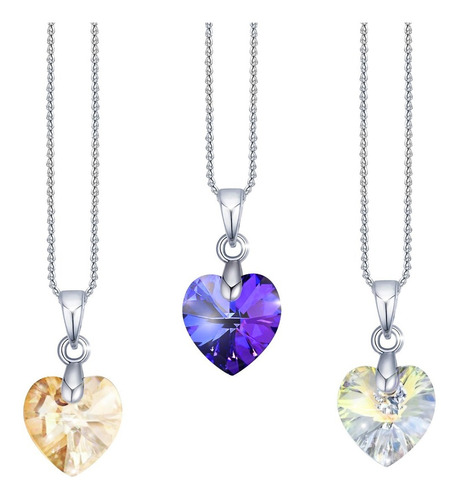 Kit De 3 Dijes De Corazón De Cristal Swarovski Colores