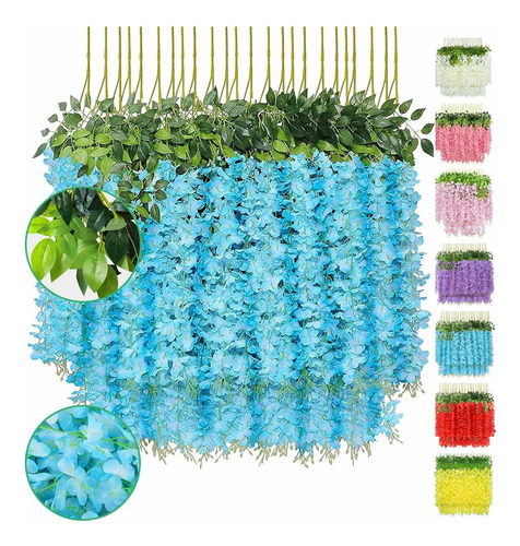 1.1m Flores Artificiales Glicina De 12pk Wisteria Colgantes Azul