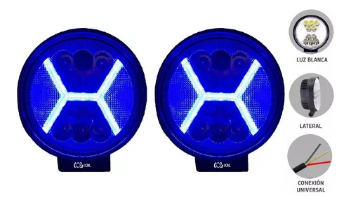 Un Par De Faros Hiper Led Redondo  Luz Blanco H Azul