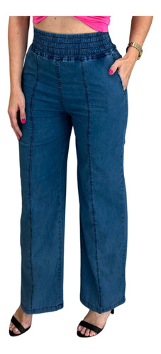 Calça Jeans Molinha Leve Social Wide Leg Pantalona Modelador