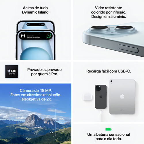Apple iPhone 15 (128 GB) - Preto - Excelente (Recondicionado)