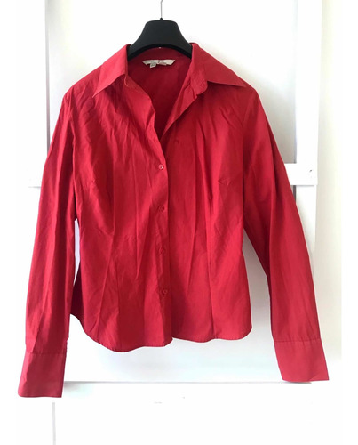 Camisa Zara Rojo Tendencia Manga Larga Formal Oficina Algodo