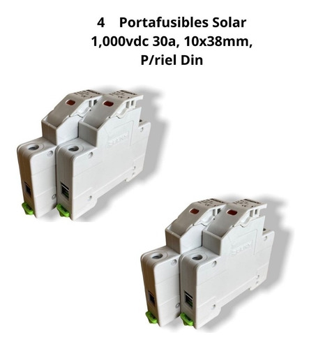  4 Portafusibles Solar 1,000 Vdc 30a, 10 X 38mm, P/riel Din.