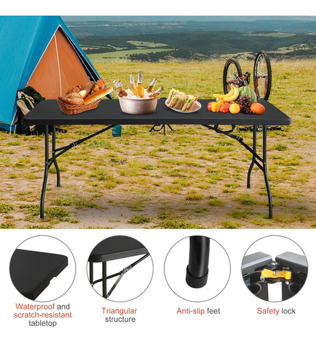 Portable 6ft Folding Table, Heavy Duty Plastic Fold-in-half