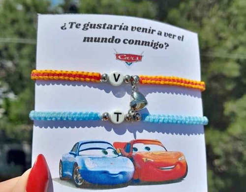 Pulseras Para Parejas Cars Rojo-amarillo Y Celeste 50.8 Cm 1.016 M