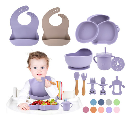 Set Alimentación Silicona Comida Bebé 12 Pcs Antideslizante