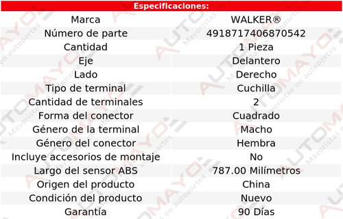 Un Sensor Abs Delantero Walker Fusion V6 3.0l 2011-2012