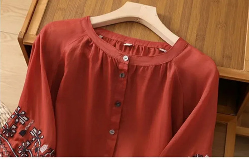 Blusa Bordada De Lino Y Algodón Con Mangas Tipo Farol De M