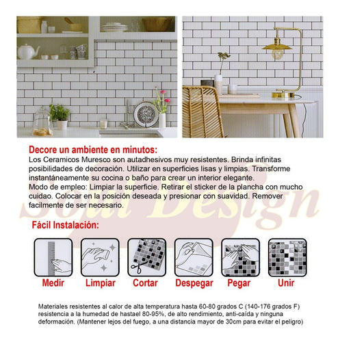 Imagen 4 de 4 de Azulejo Vinilo Autoadhesivo Ceramico 25x25cm 1 Unidad 16531