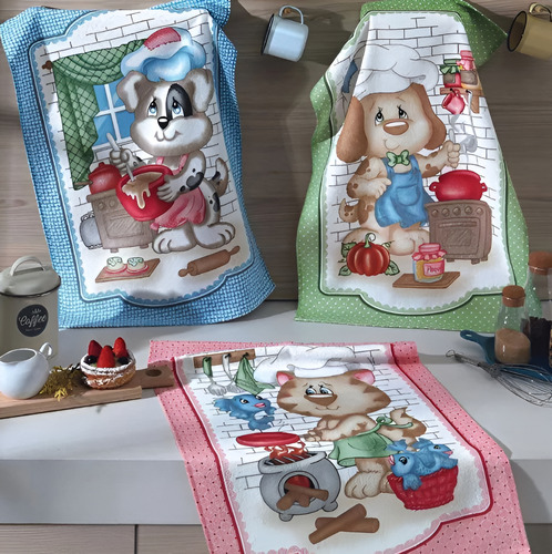 Kit 10 Panos De Copa Felpudo Estampado - Dohler