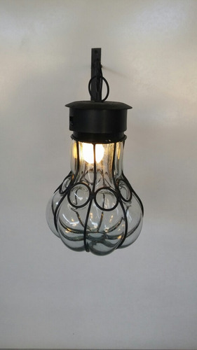 Lampara Farol De Pared O Muro De Herrería Y Vidrio Soplado