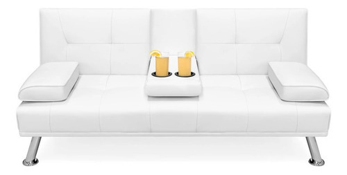 Sofá Cama Futón Convertible De Piel Sintética Blanca