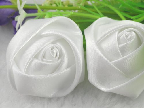 20 pieza Cinta Saten Rose Flor Diy Craft Aplique Blanco 1