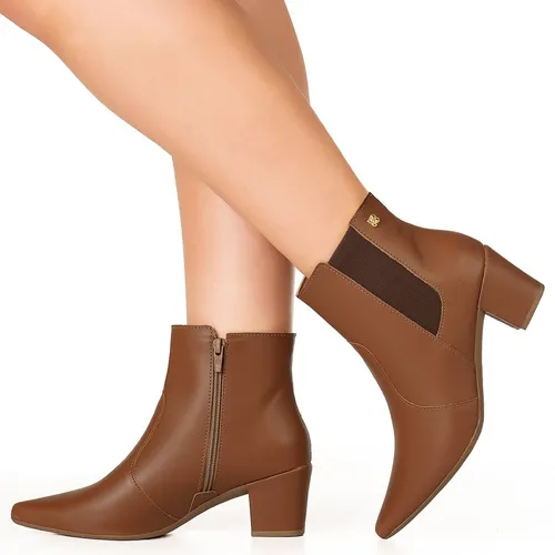 Bota Feminina Bico Fino Cano Curto Salto Grosso Calce F cil